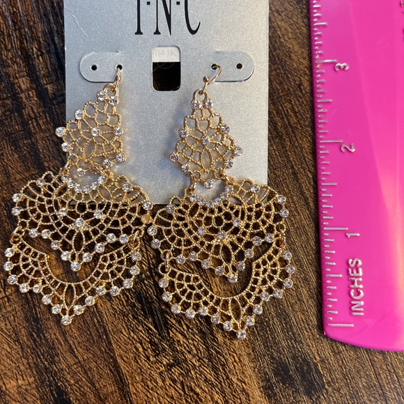Macys INC Gold & Crystal Lace Chandelier Earrings NWT - Picture 8 of 8